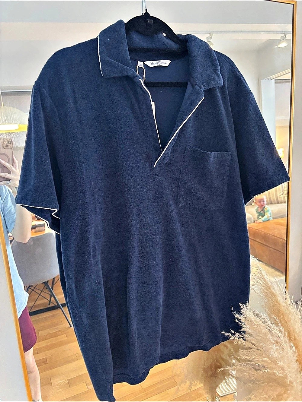 Kenny Flowers The Estate-men Piped Navy Terry Polo Men's Shirt Blue | Large | NW